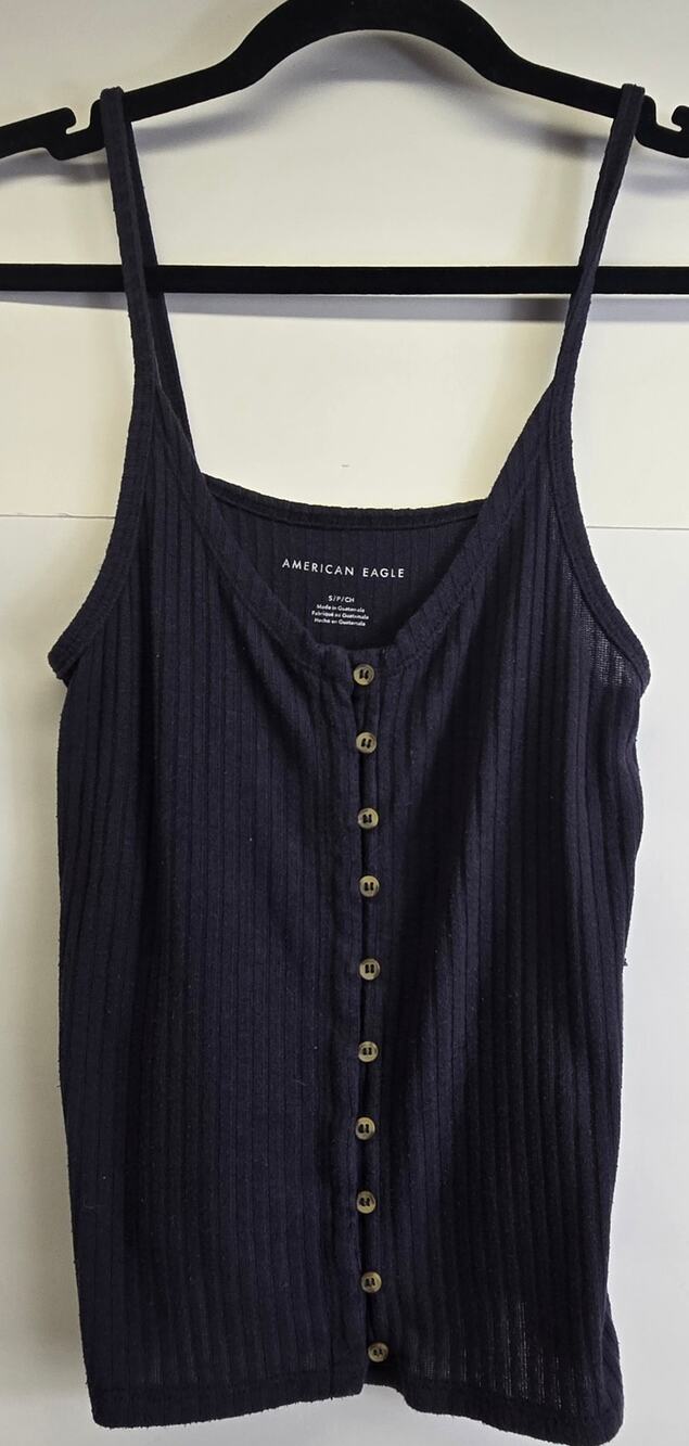 American Eagle woman's size S navy blue ribbed button front